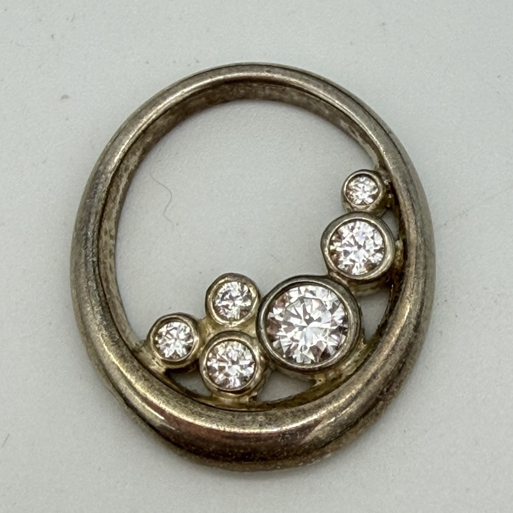 Vtg Sterling Silver CZ Pendant Designer Modernist Signed 8 Gr